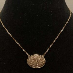 VINTAGE MONET GOLD TONE HONEY RHINESTONE & MARCASITE OVAL PENDANT NECKLACE